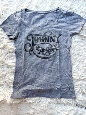Lucky Brand Johnny Cash Graphic Tee Shirt Top Heather Gray Walk The Line Women M